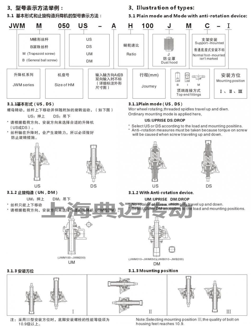 JWM蜗轮丝杆升降机型号